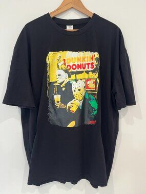 Michael Myers Jason Voorhees Dunkin Donuts Horror Graphic T Shirt Black